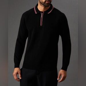 ADOLFO Vintage Italian Black 1/4 Zip Long Sleeve Collar Pullover Sweater Sz L